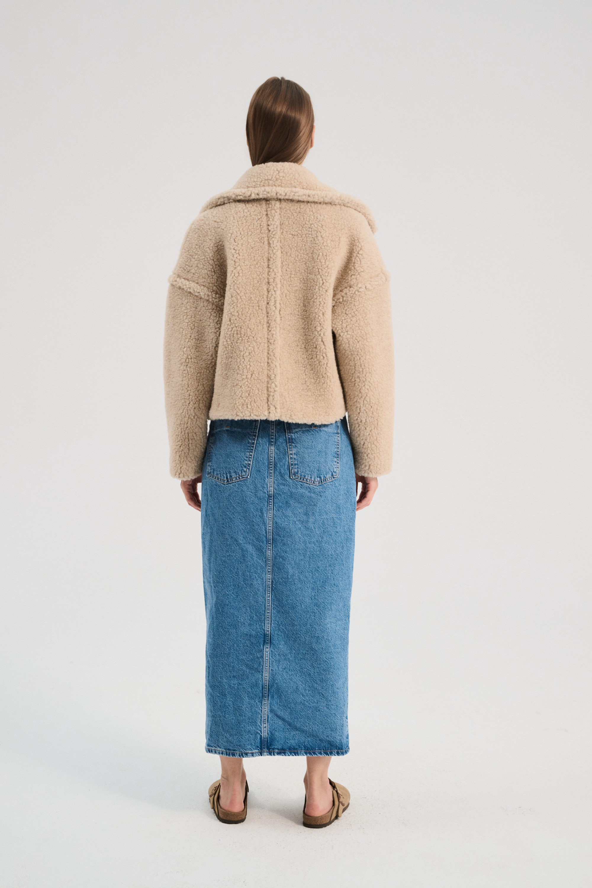 KURTKA WEŁNIANA TEDDY SHORT PIASKOWY BRĄZ