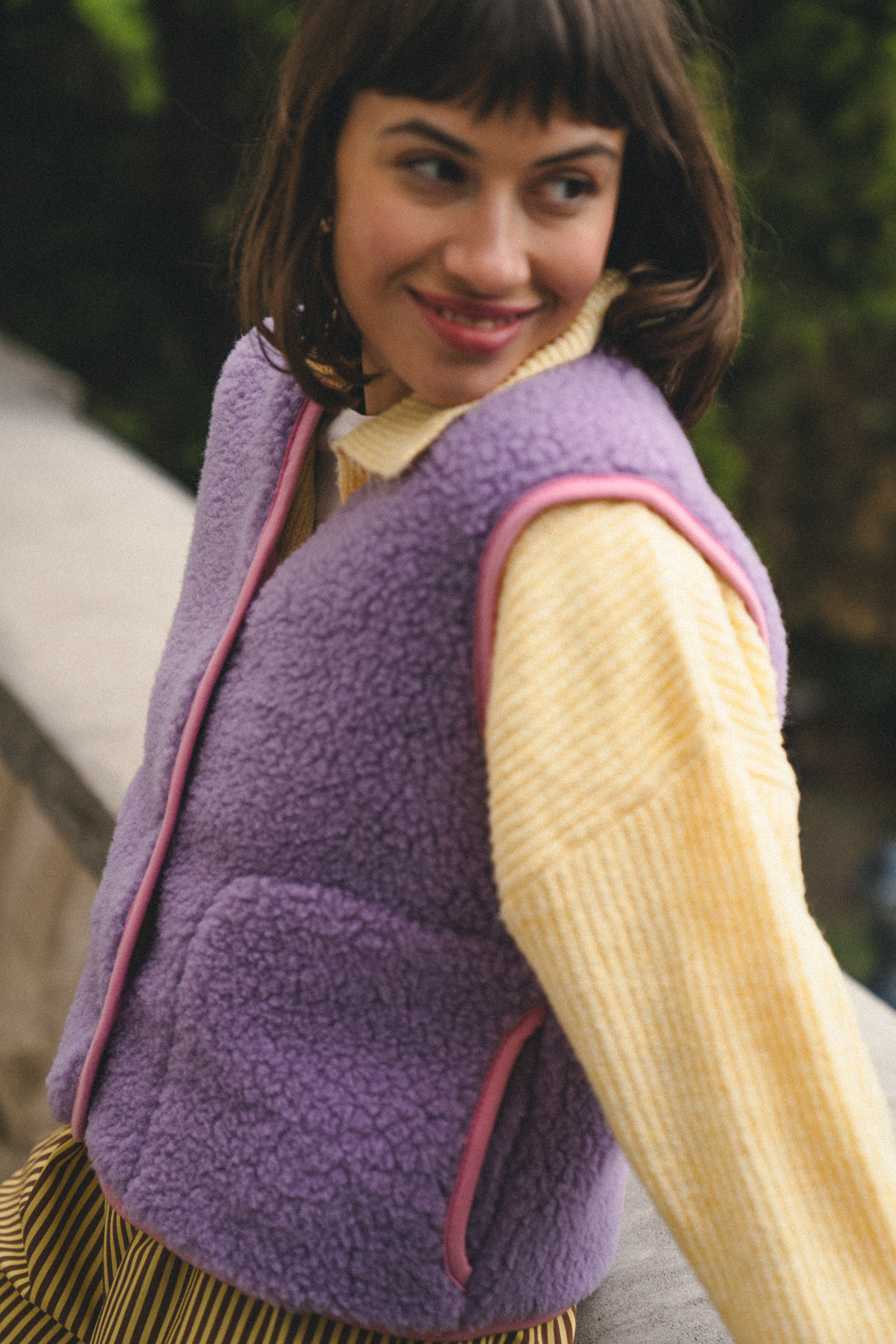 KAMIZELKA MERINO SUR VS LILA/ BUBBLE GUM