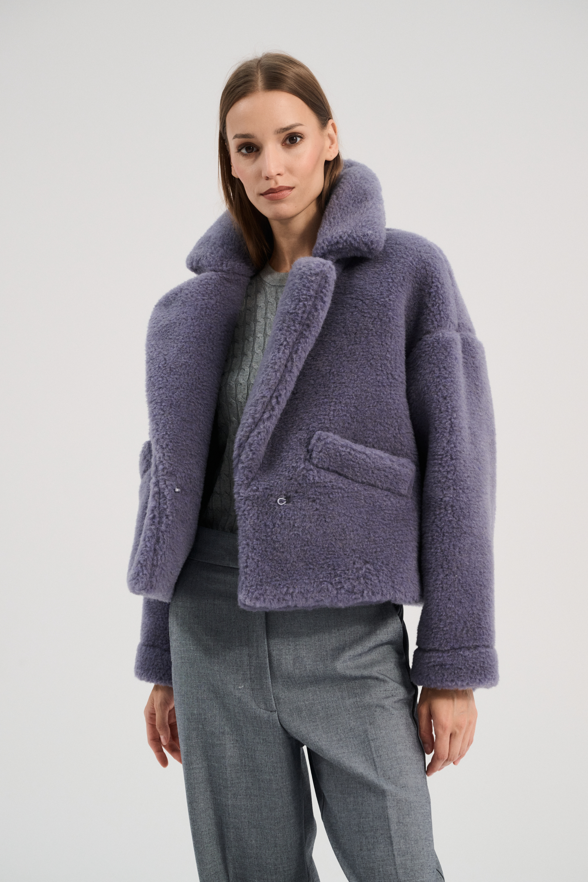 KURTKA WEŁNIANA LAZ BRUDNY FIOLET