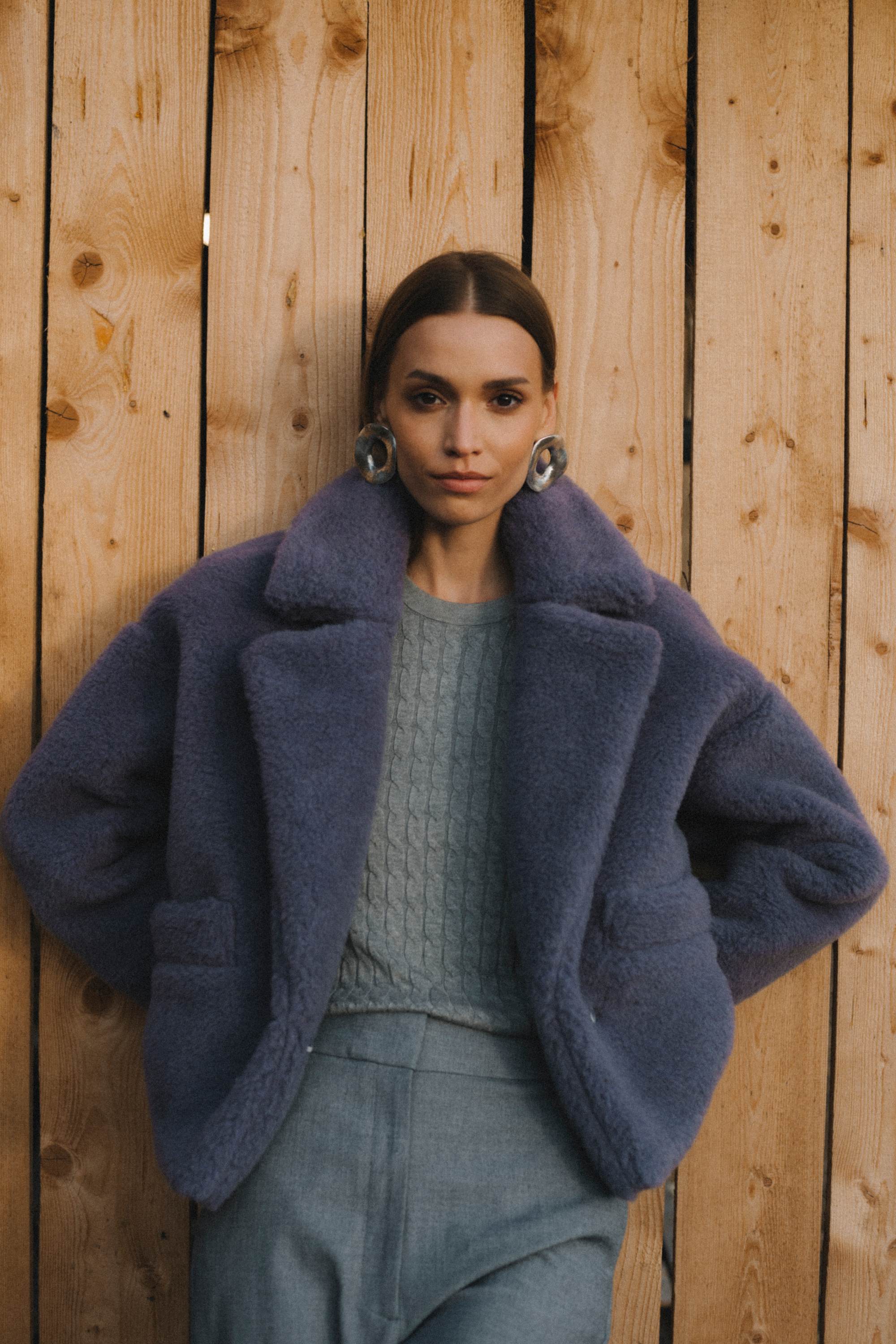 KURTKA WEŁNIANA LAZ BRUDNY FIOLET