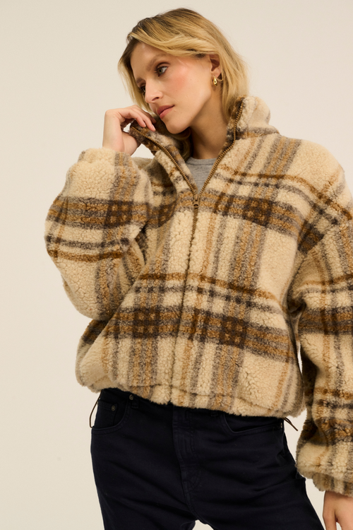 KURTKA WEŁNIANA BLANCS + PATTERN SZKOCKI BEŻ