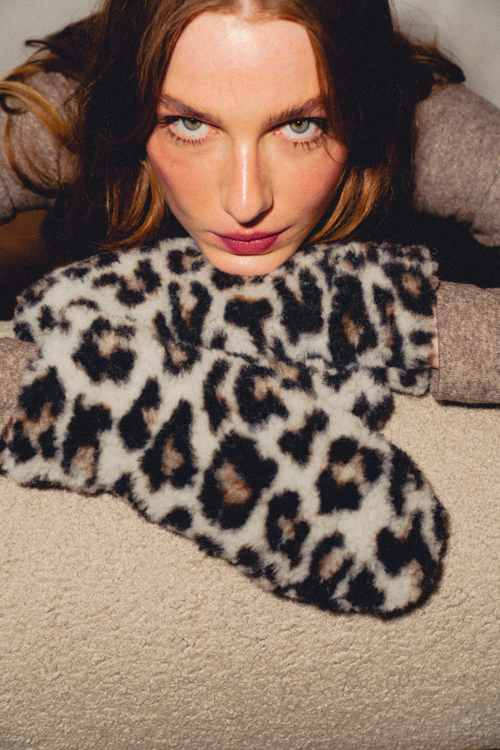 RĘKAWICZKI WEŁNIANE GULLY ULTRA LIGHT PATTERN LEOPARD BIAŁY