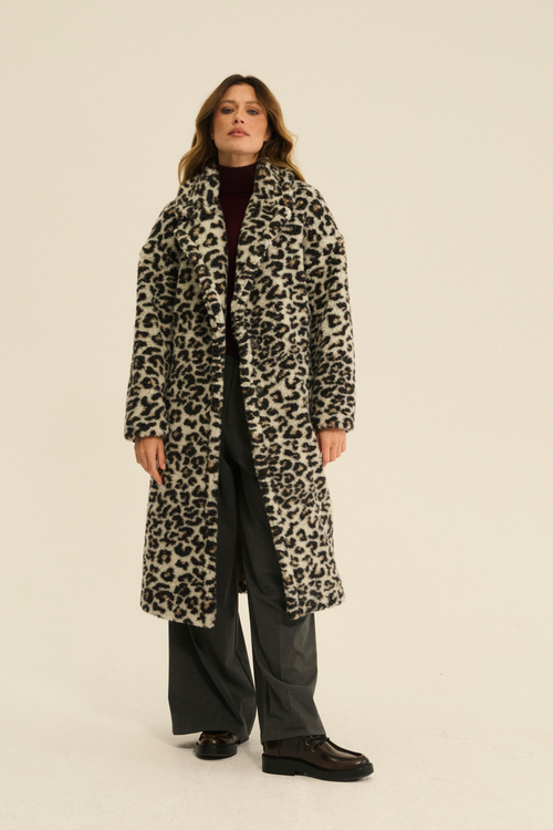 PŁASZCZ TEDDY MAX PATTERN LEOPARD BIAŁY ULTRA LIGHT