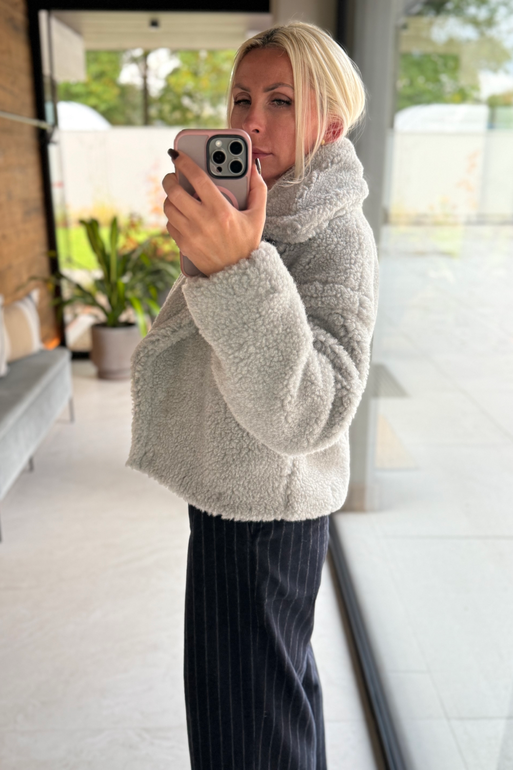 KURTKA TEDDY SHORT SILVER