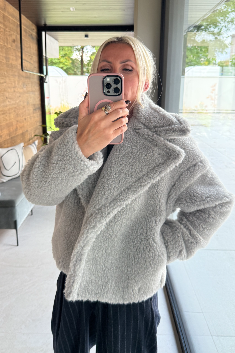 KURTKA TEDDY SHORT SILVER