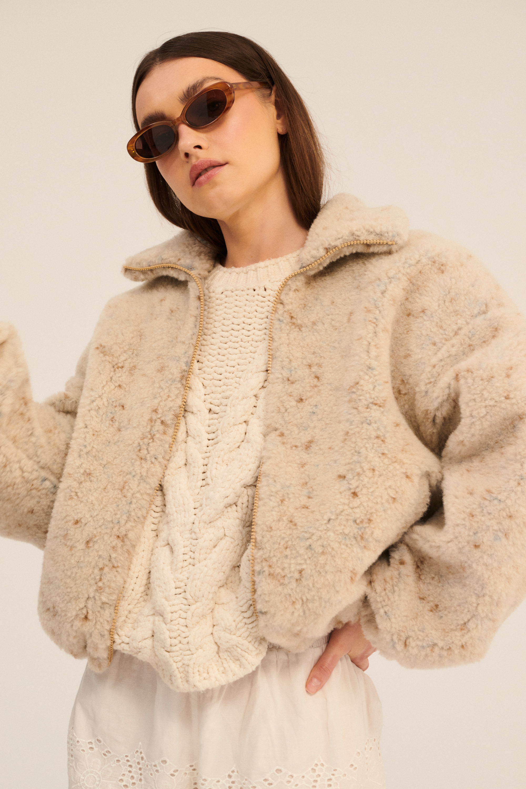 BLUZA WEŁNIANA BLANCS PATTERN KROPKI MULTI BEŻ