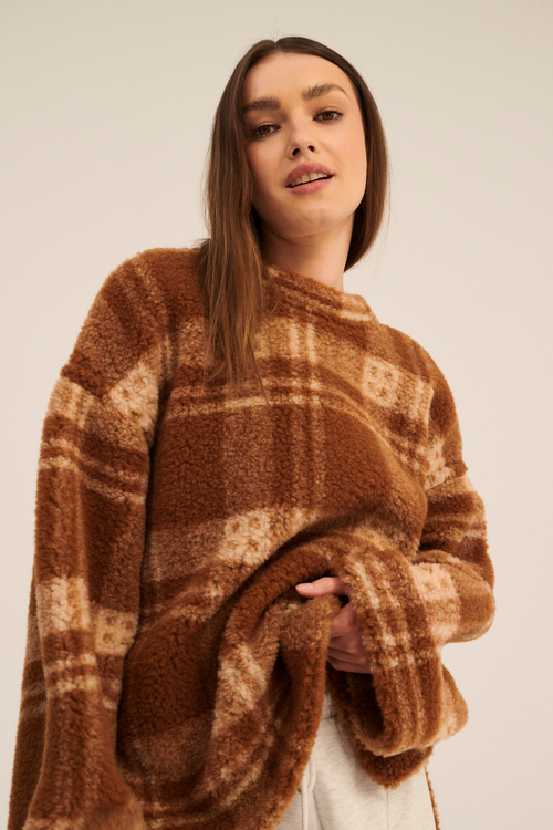 BLUZA WEŁNIANA MATTER PATTERN SZKOCKA MORELA