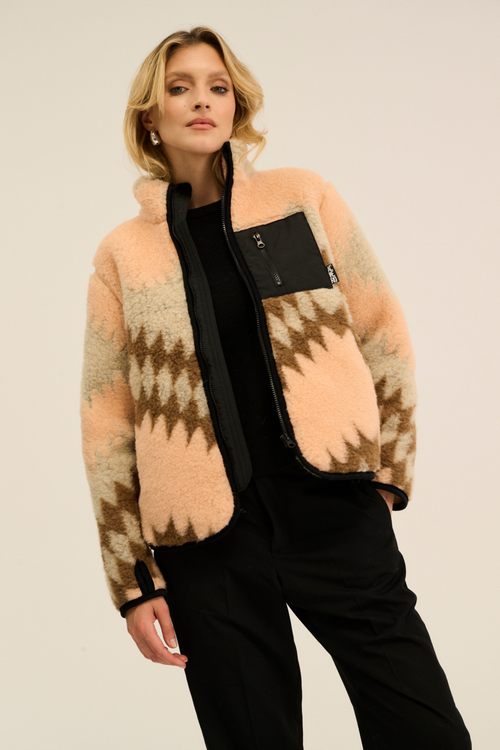 POLAR WEŁNIANY SHERPA PATTERN AZTEC MORELA