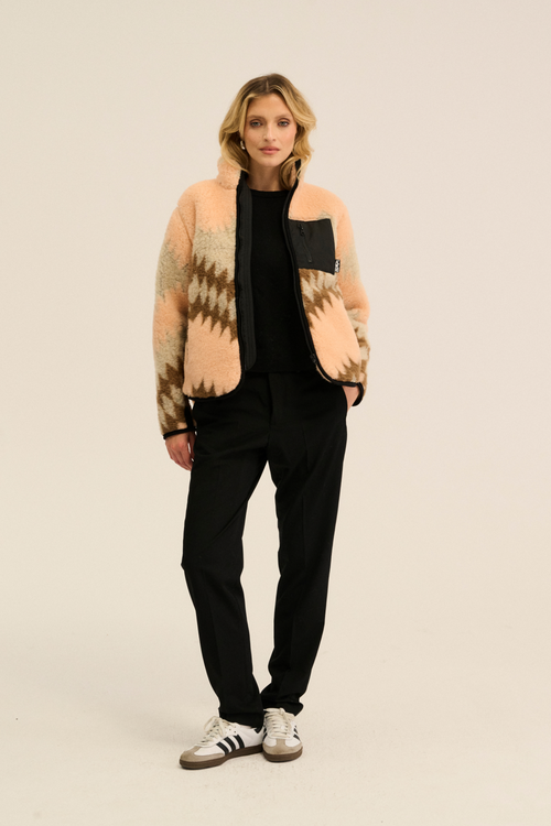 POLAR WEŁNIANY SHERPA PATTERN AZTEC MORELA