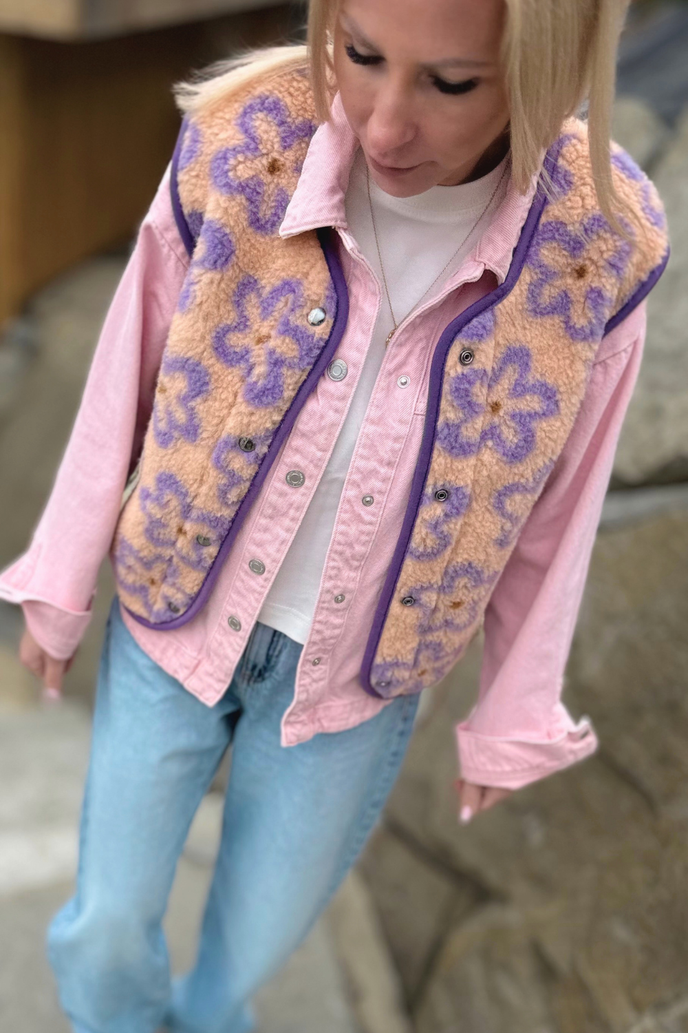 KAMIZELKA MERINO TYB FLOWS APRICOT