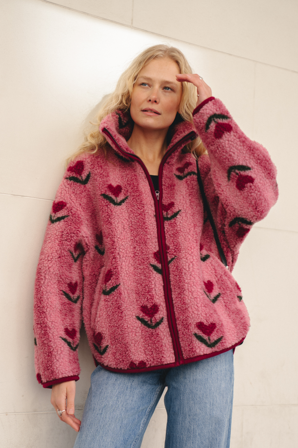 KURTKA POLAR MERINO BELINS PATTERN CHERRY