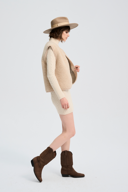 KAMIZELKA WEŁNIANA TYB PIASKOWY BRĄZ