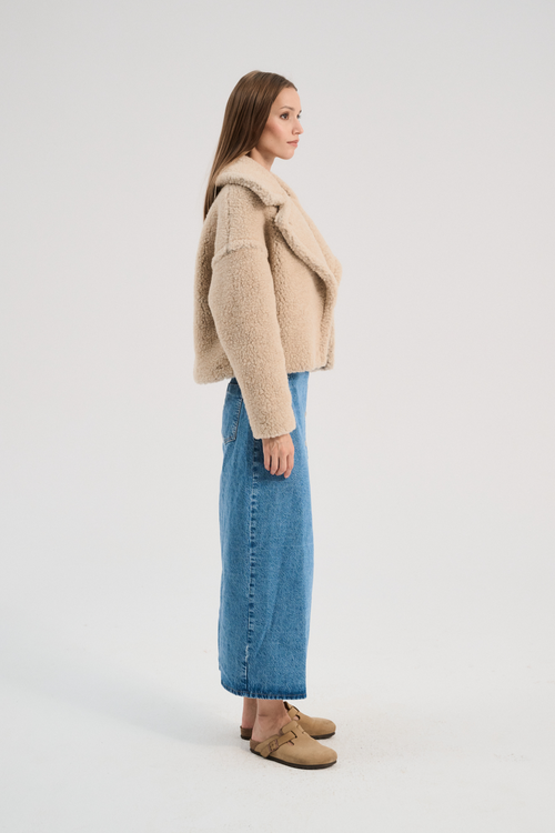 KURTKA WEŁNIANA TEDDY SHORT PIASKOWY BRĄZ