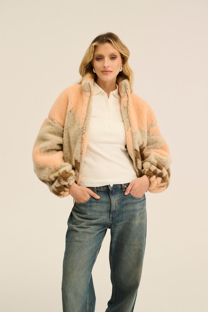 KURTKA WEŁNIANA  BLANCS + PATTERN AZTEC MORELA