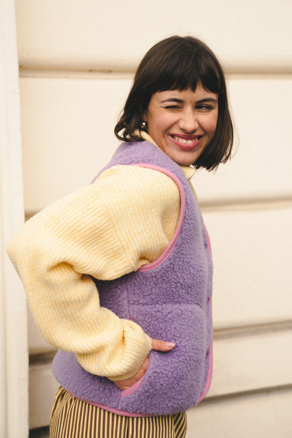KAMIZELKA MERINO SUR VS LILA/ BUBBLE GUM