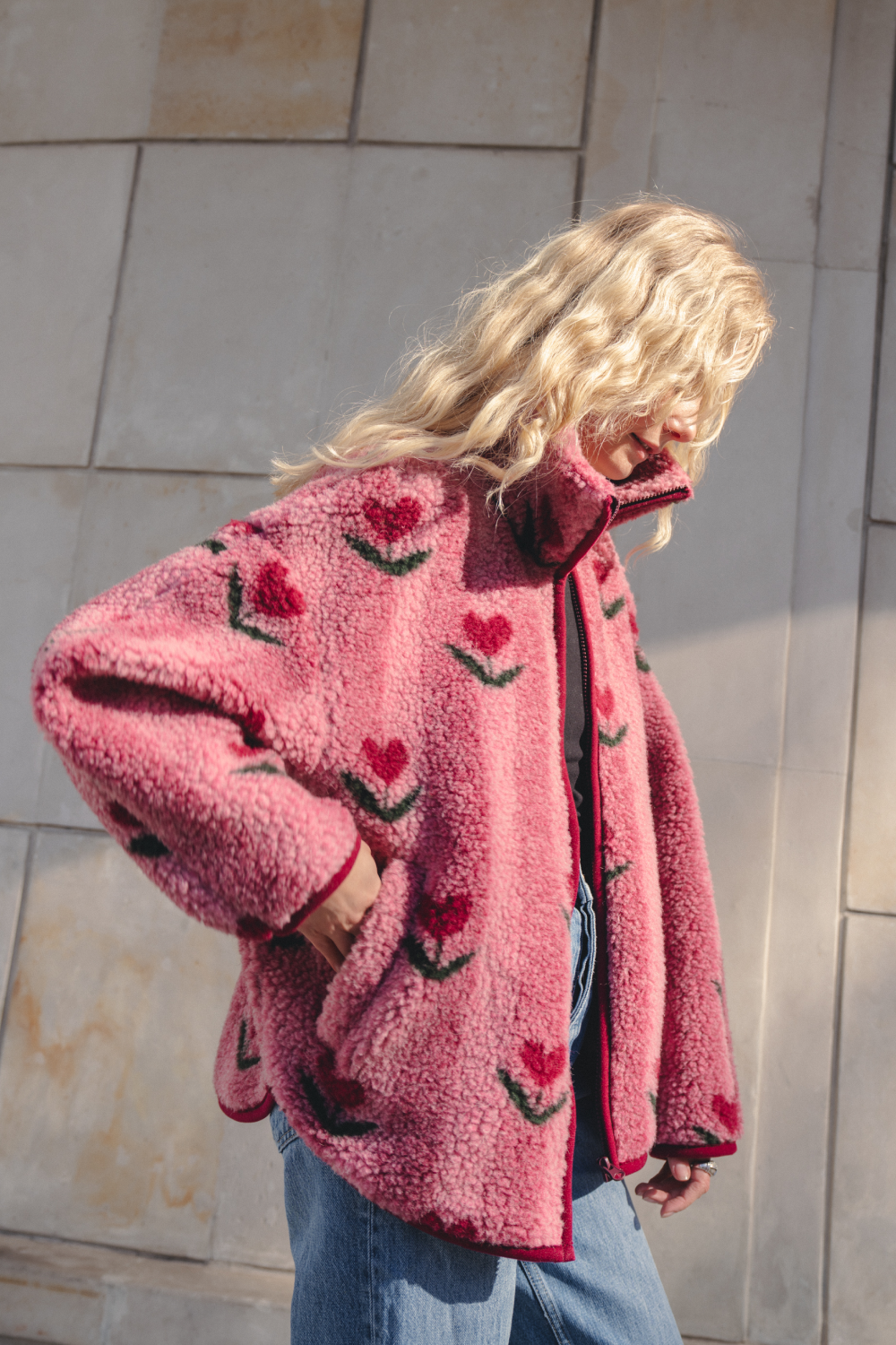 KURTKA POLAR MERINO BELINS PATTERN CHERRY