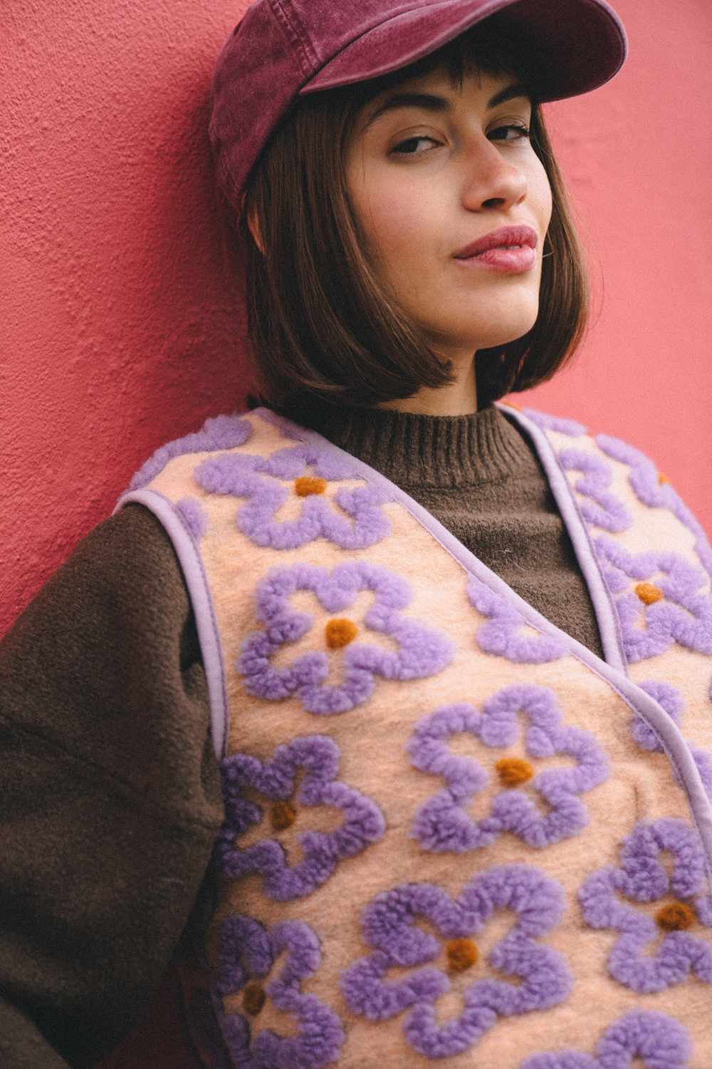 KAMIZELKA MERINO AMA FLOWS APRICOT LOOP
