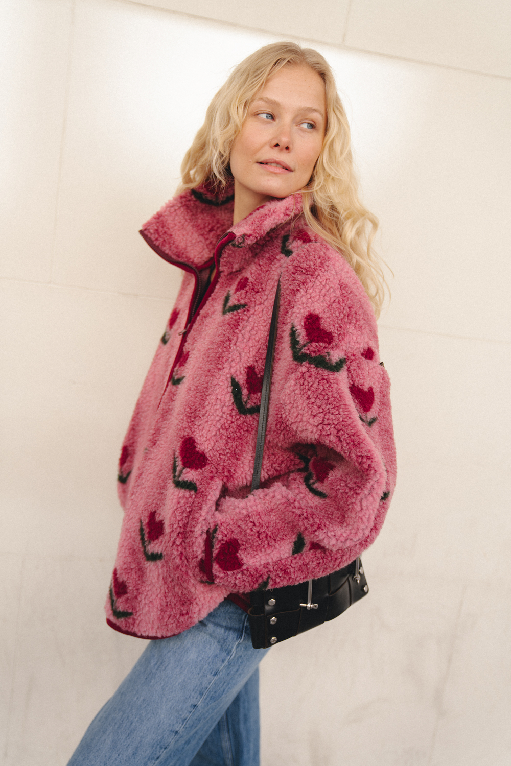 KURTKA POLAR MERINO BELINS PATTERN CHERRY