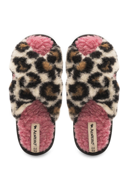 PANTOFLE WEŁNIANE TWENN X LEOPARD BIAŁY/ RÓŻ
