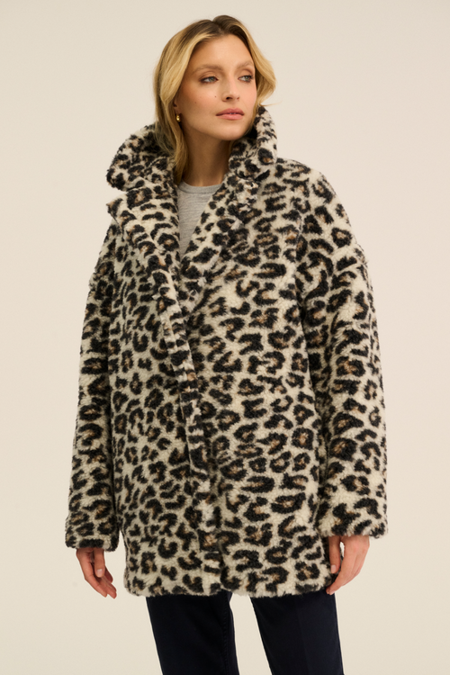 PŁASZCZ TEDDY MID PATTERN LEOPARD BIAŁY