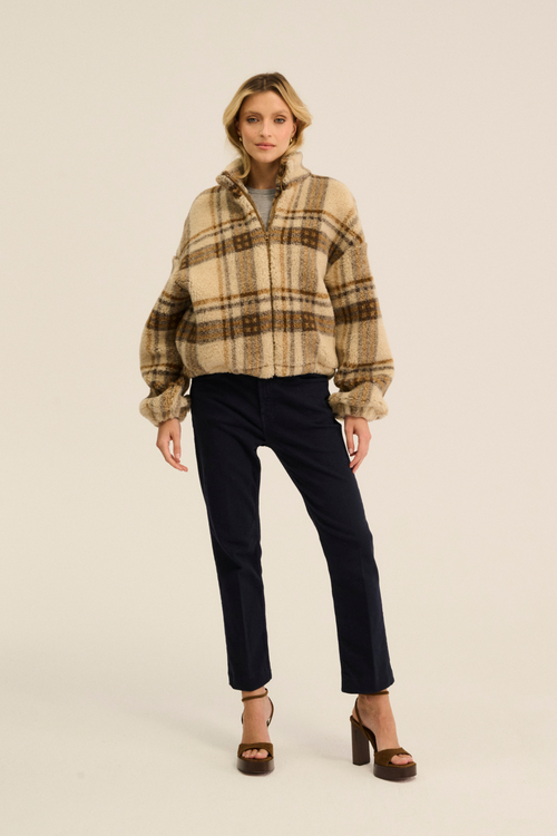 KURTKA WEŁNIANA  BLANCS + PATTERN SZKOCKI BEŻ