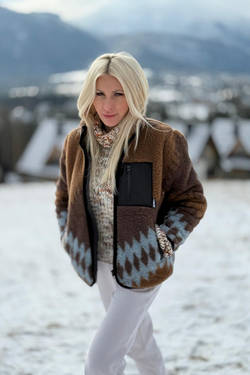 POLAR WEŁNIANY SHERPA PATTERN AZTEC LODOWY