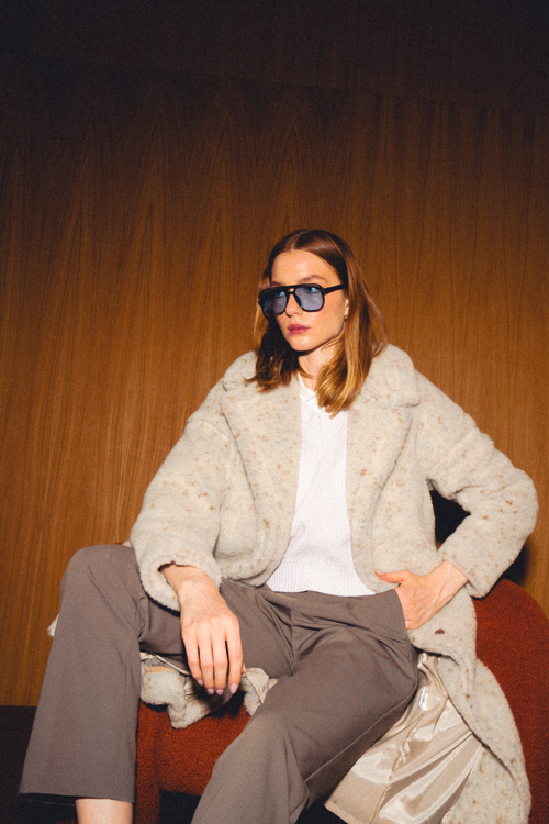 PŁASZCZ TEDDY MAX PATTERN KROPKI MULTI BEŻ