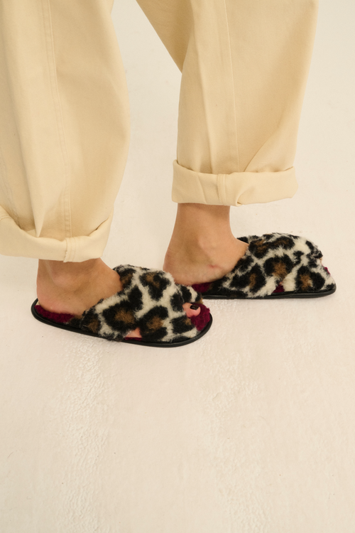 PANTOFLE TWENN X LEOPARD BIAŁY/ FUKSJA