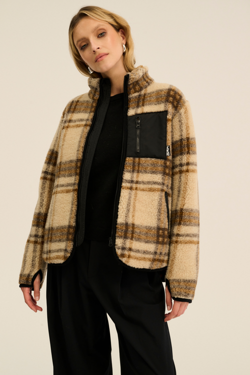 POLAR WEŁNIANY SHERPA PATTERN SZKOCKI BEŻ