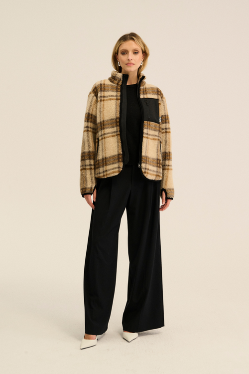 POLAR WEŁNIANY SHERPA PATTERN SZKOCKI BEŻ