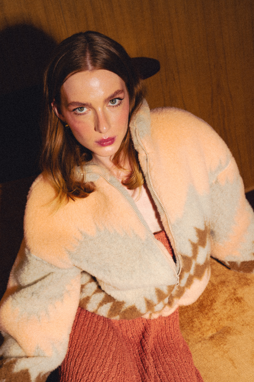 KURTKA WEŁNIANA  BLANCS + PATTERN AZTEC MORELA