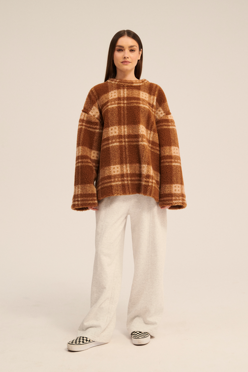 BLUZA WEŁNIANA MATTER PATTERN SZKOCKA MORELA